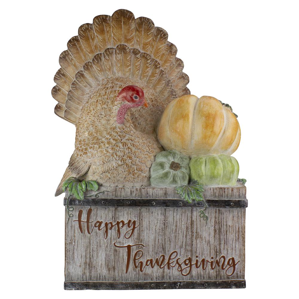 20.25" Turkey and Pumpkins 'Happy Thanksgiving' Decoration. Picture 1