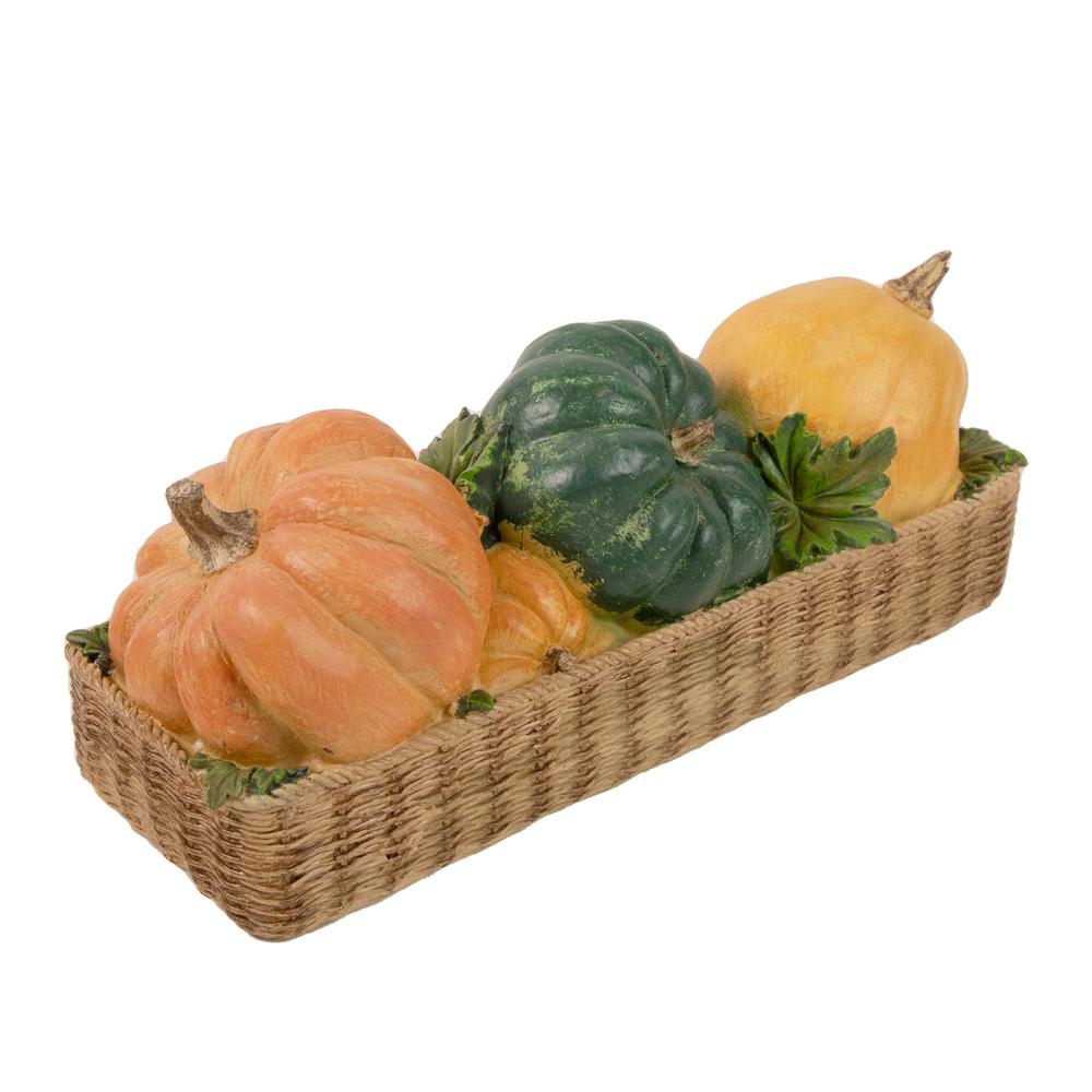 15" Faux Rattan Basket with Pumpkins Thanksgiving Table Top Decoration. Picture 3