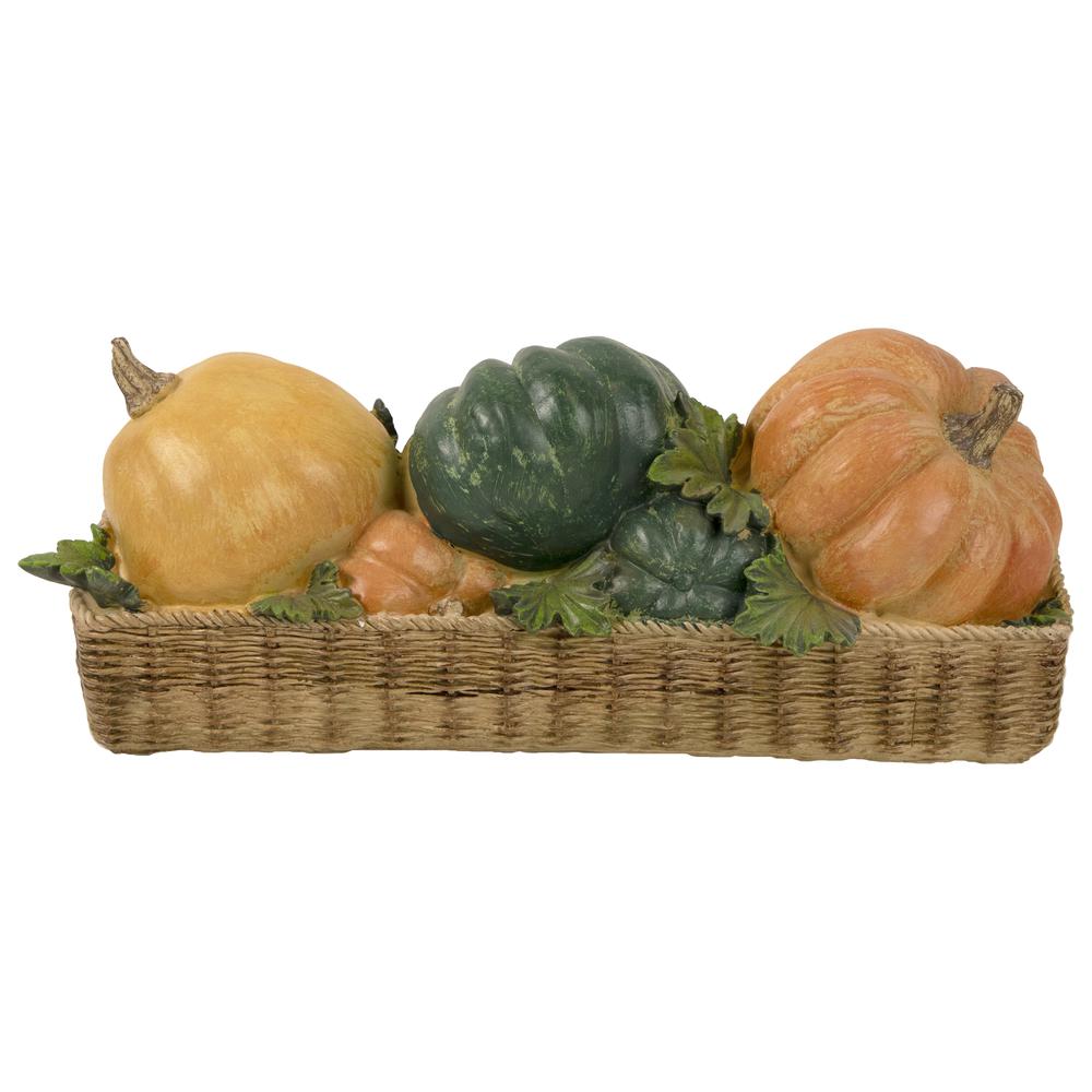 15" Faux Rattan Basket with Pumpkins Thanksgiving Table Top Decoration. Picture 4