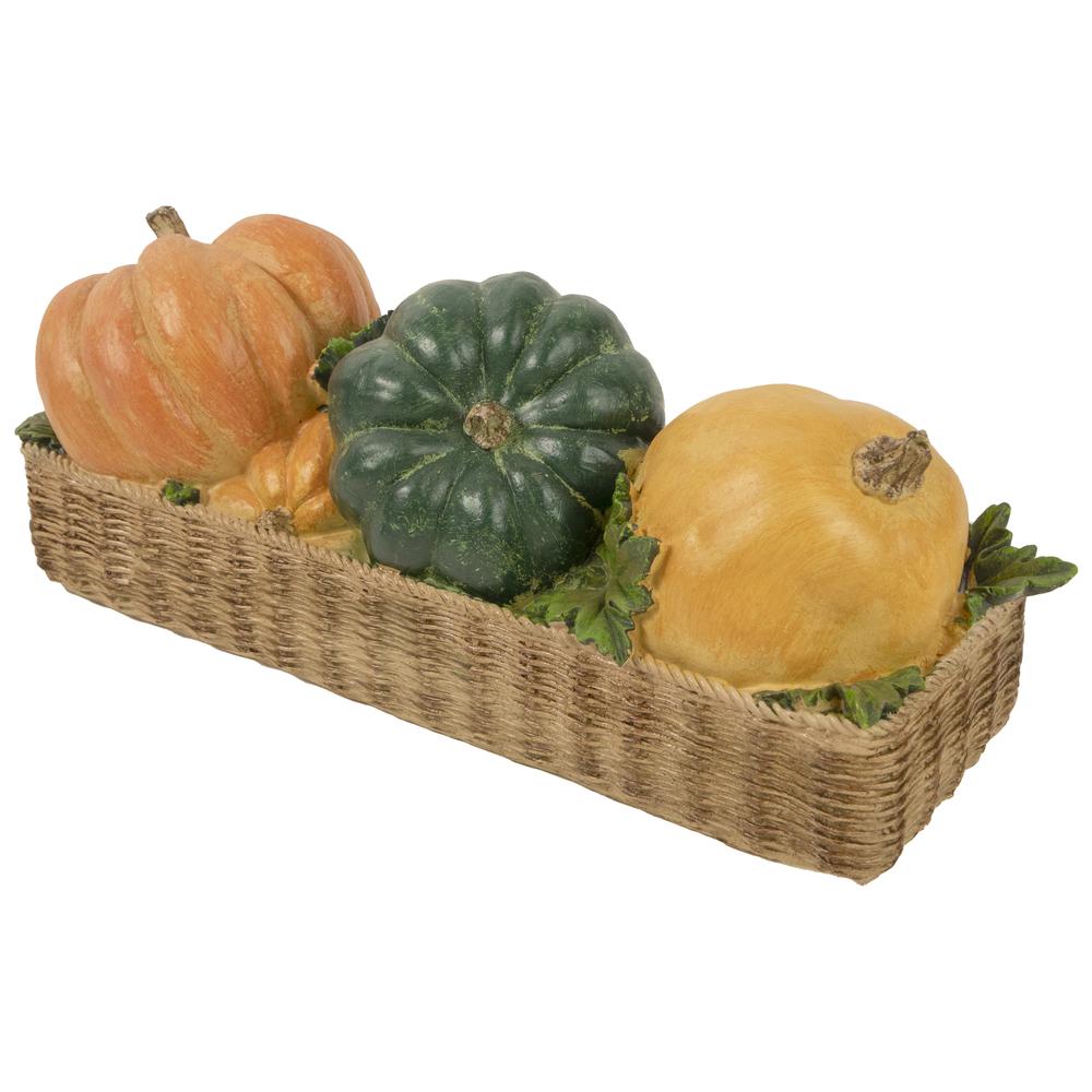 15" Faux Rattan Basket with Pumpkins Thanksgiving Table Top Decoration. Picture 5
