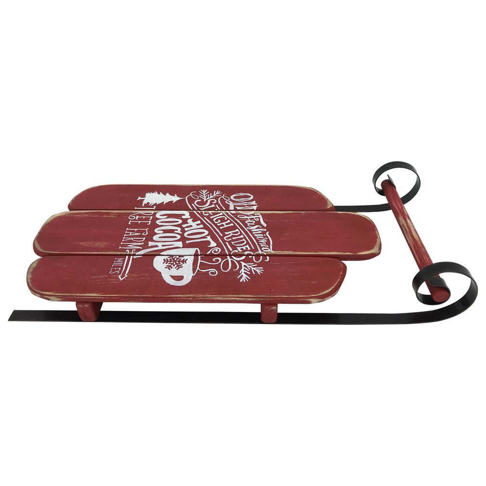 23" Red Wooden Christmas Snow Sled Decoration. Picture 1