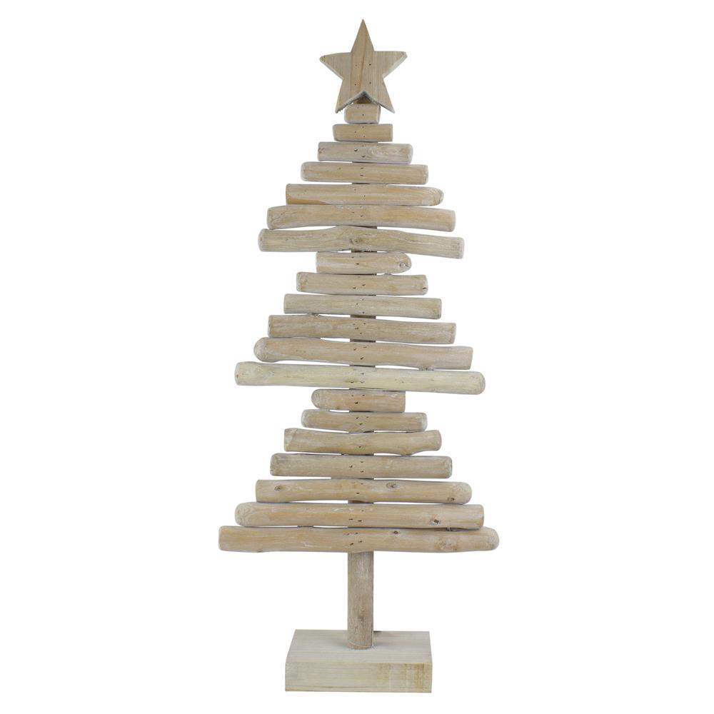 25.5" Rustic Wooden Christmas Tree with Star Table Top Decor. Picture 1