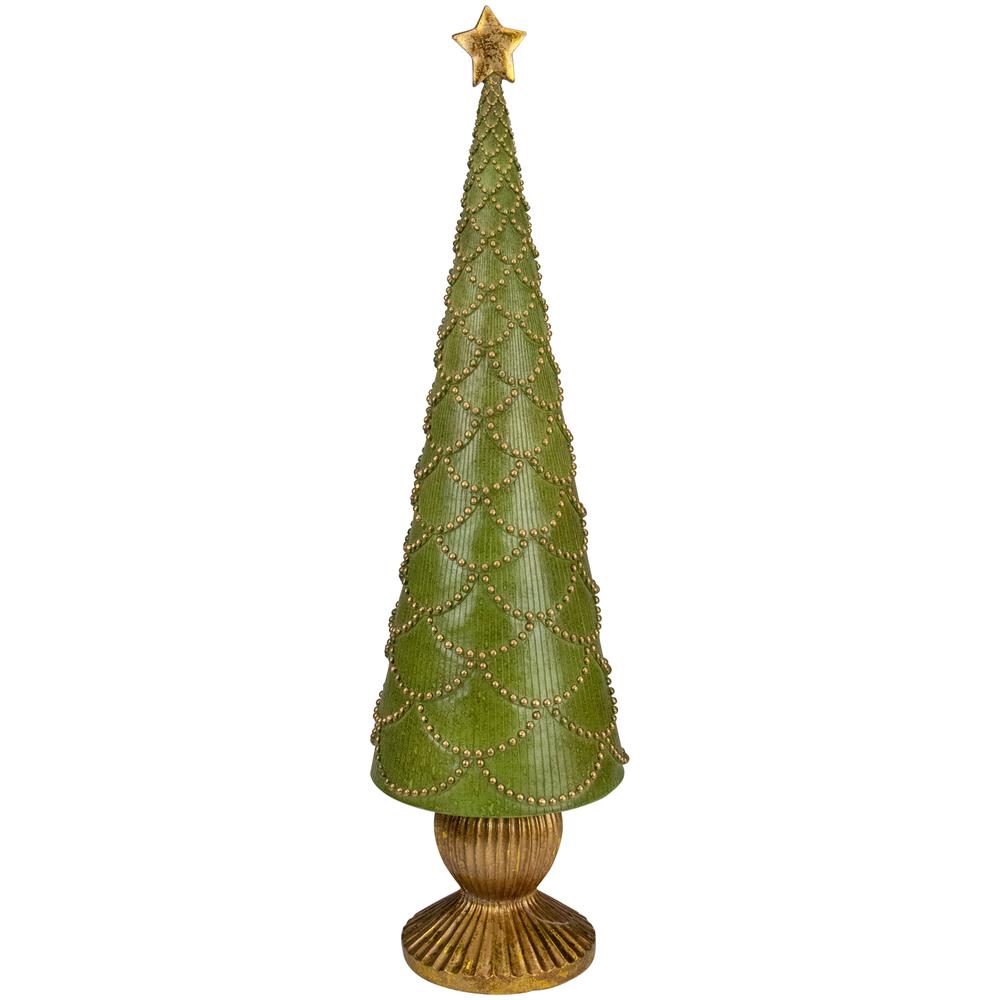 23" Green Christmas Tree Cone on Pedestal with Star Topper Tabletop Decor. Picture 1