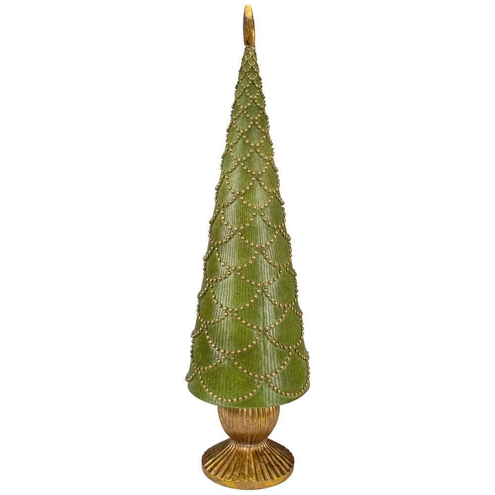 23" Green Christmas Tree Cone on Pedestal with Star Topper Tabletop Decor. Picture 3
