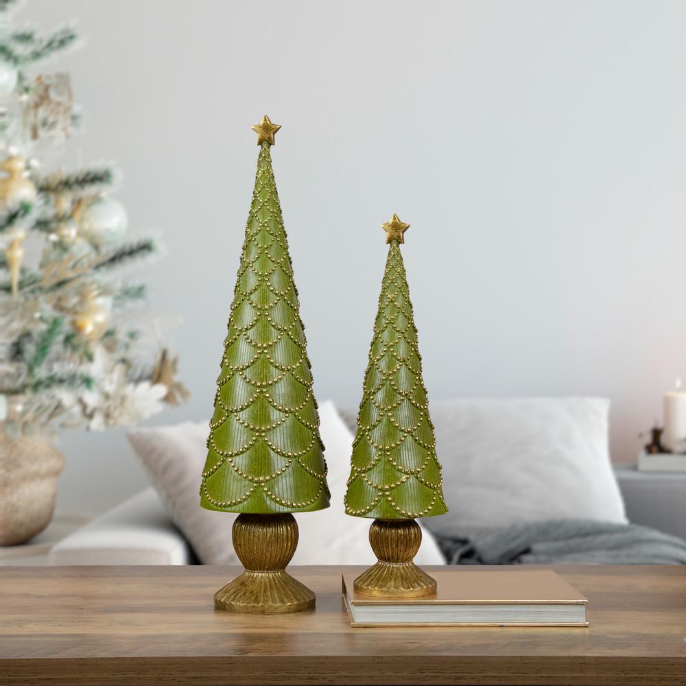23" Green Christmas Tree Cone on Pedestal with Star Topper Tabletop Decor. Picture 2