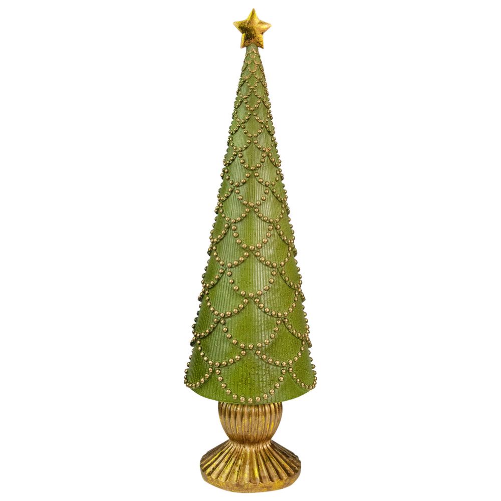 17" Green Christmas Tree Cone on Pedestal with Star Topper Tabletop Decor. Picture 1