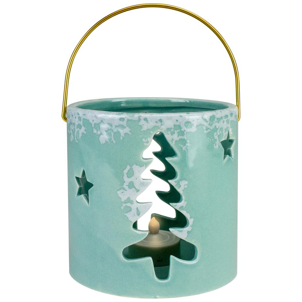 4.25" Green Christmas Tree Cutout Tea Light Candle Holder. Picture 3