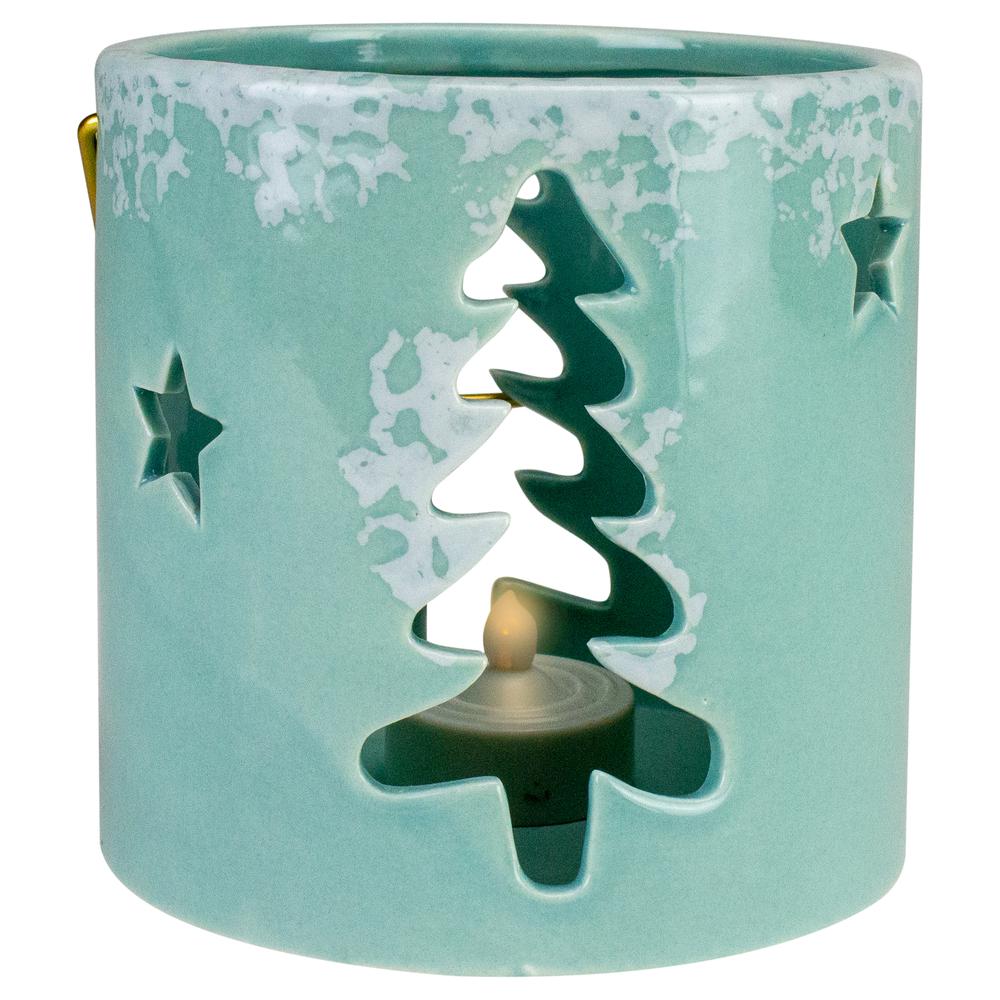 4.25" Green Christmas Tree Cutout Tea Light Candle Holder. Picture 4
