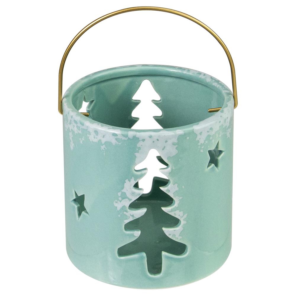 4.25" Green Christmas Tree Cutout Tea Light Candle Holder. Picture 1