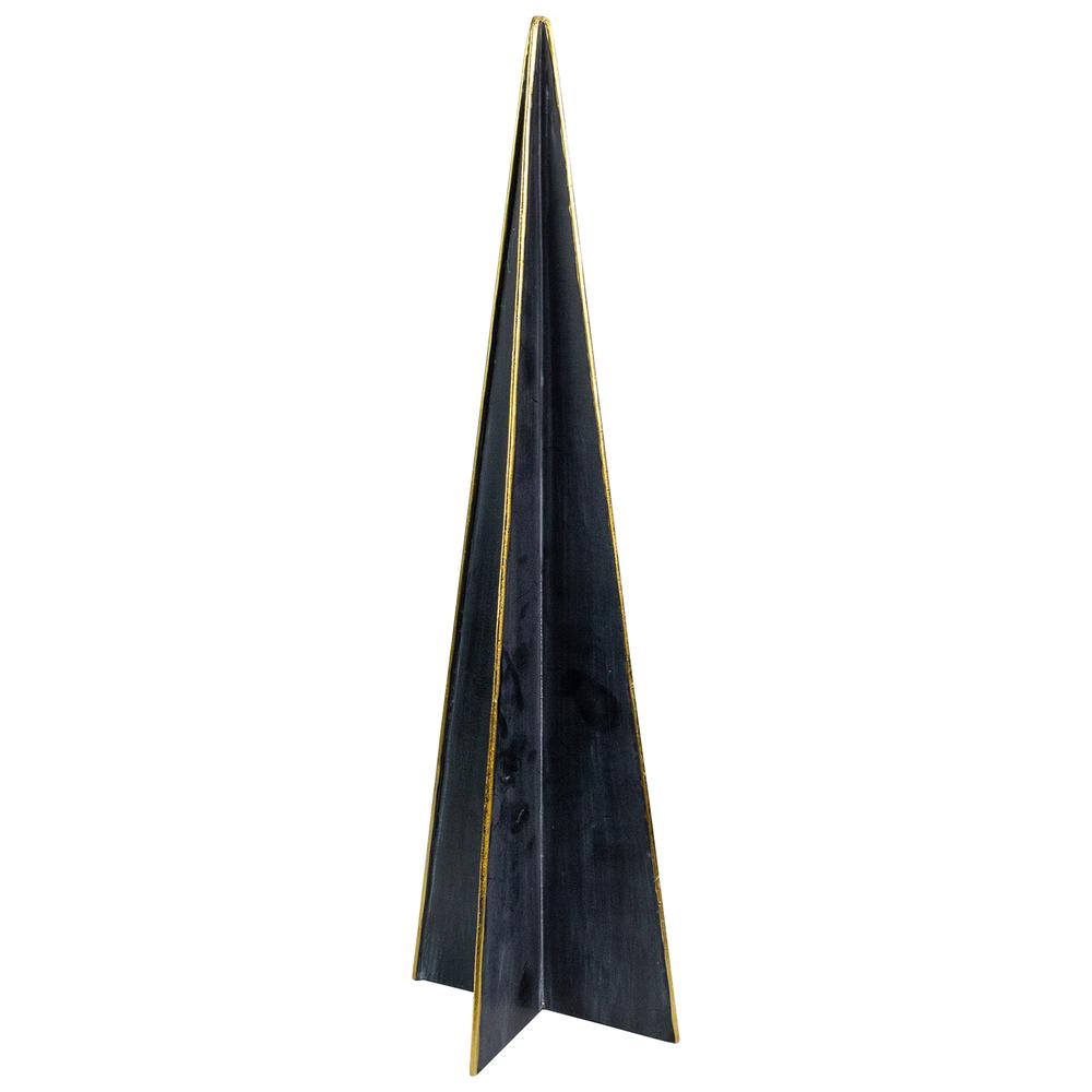 15" Blue and Gold Triangular Christmas Tree Tabletop Decor. Picture 1
