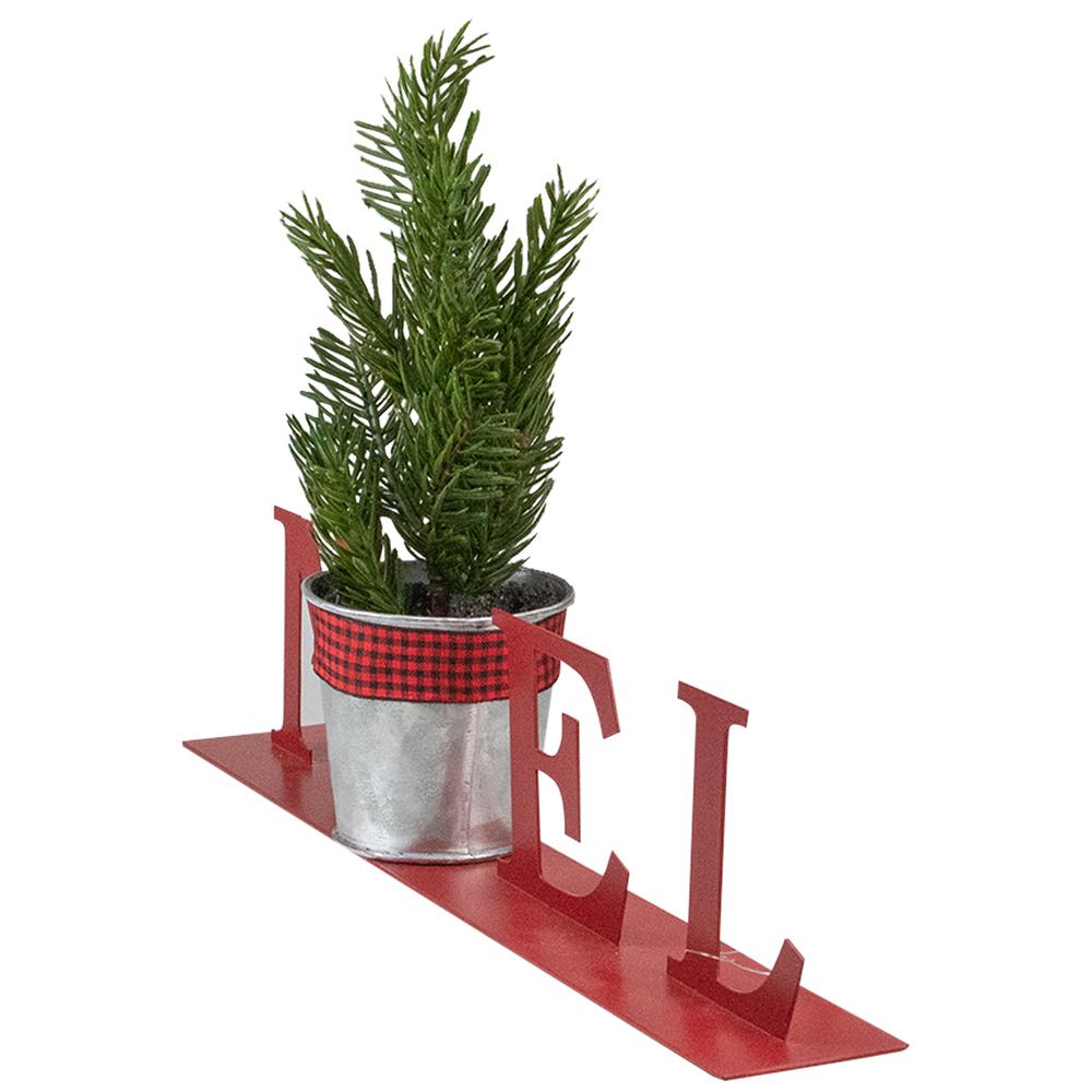 13" Red "NOEL" Potted Faux Pine in Metal Planter Christmas Tabletop Plaque. Picture 4