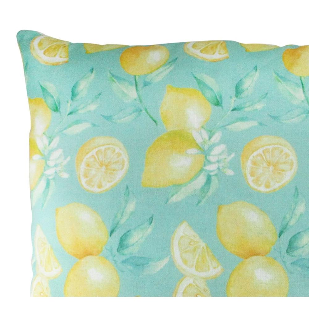 18" Blue and Yellow Tropical Lemons Square Throw Pillow. Picture 3
