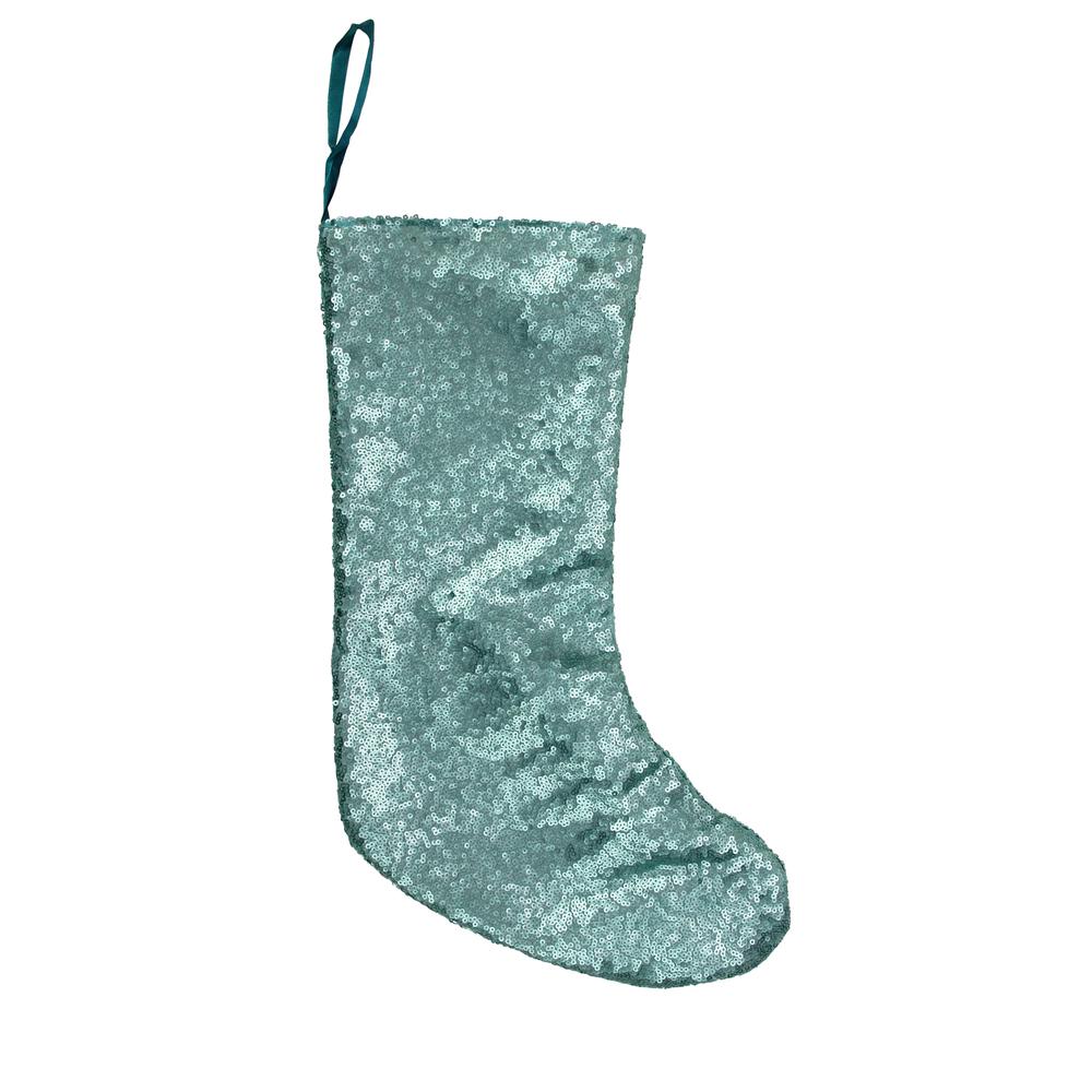 17.5" Aqua Blue Sequins Hanging Christmas Stocking. The main picture.