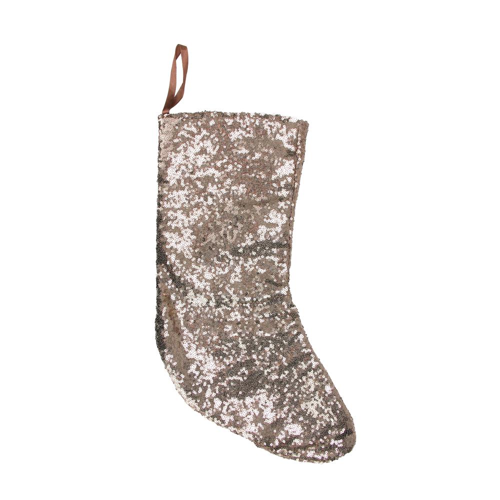 17.5" Beige Paillette Sequins Hanging Christmas Stocking. The main picture.
