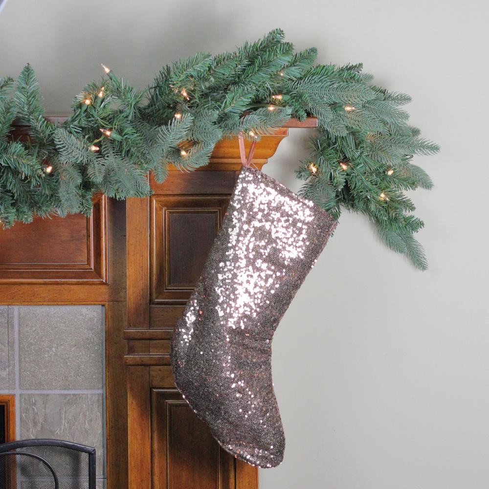 17.5" Beige Paillette Sequins Hanging Christmas Stocking. Picture 2