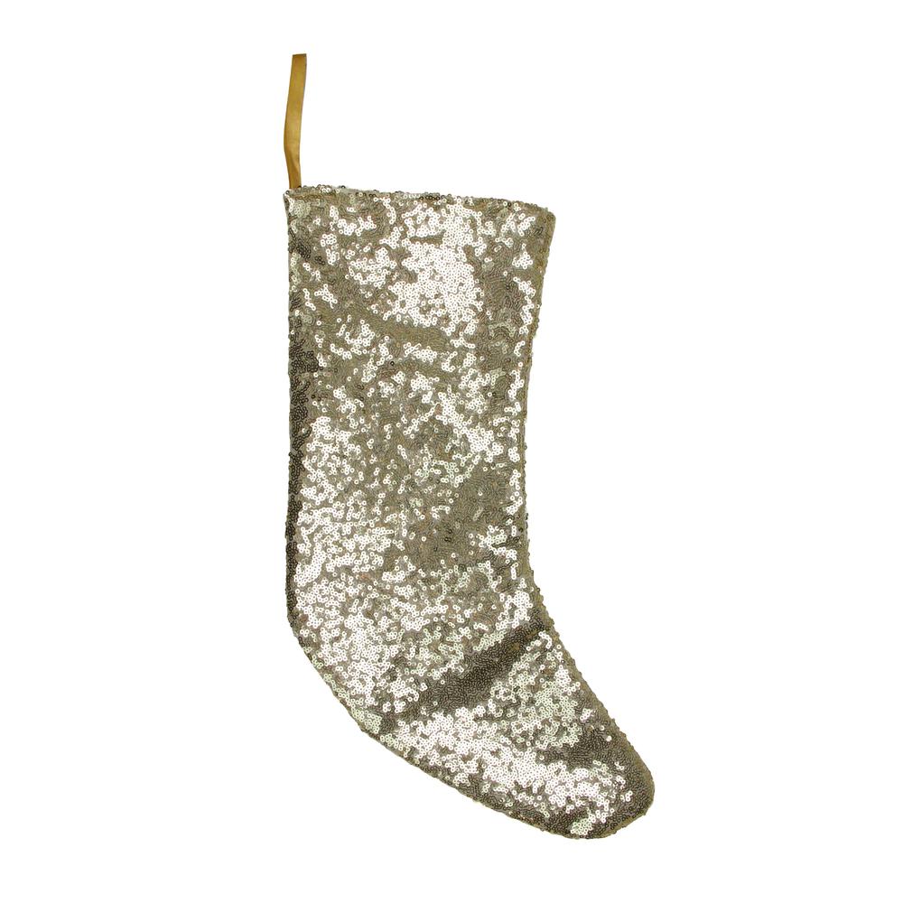 17.5" Gray and White Sequins Accented Christmas Stocking. Picture 1