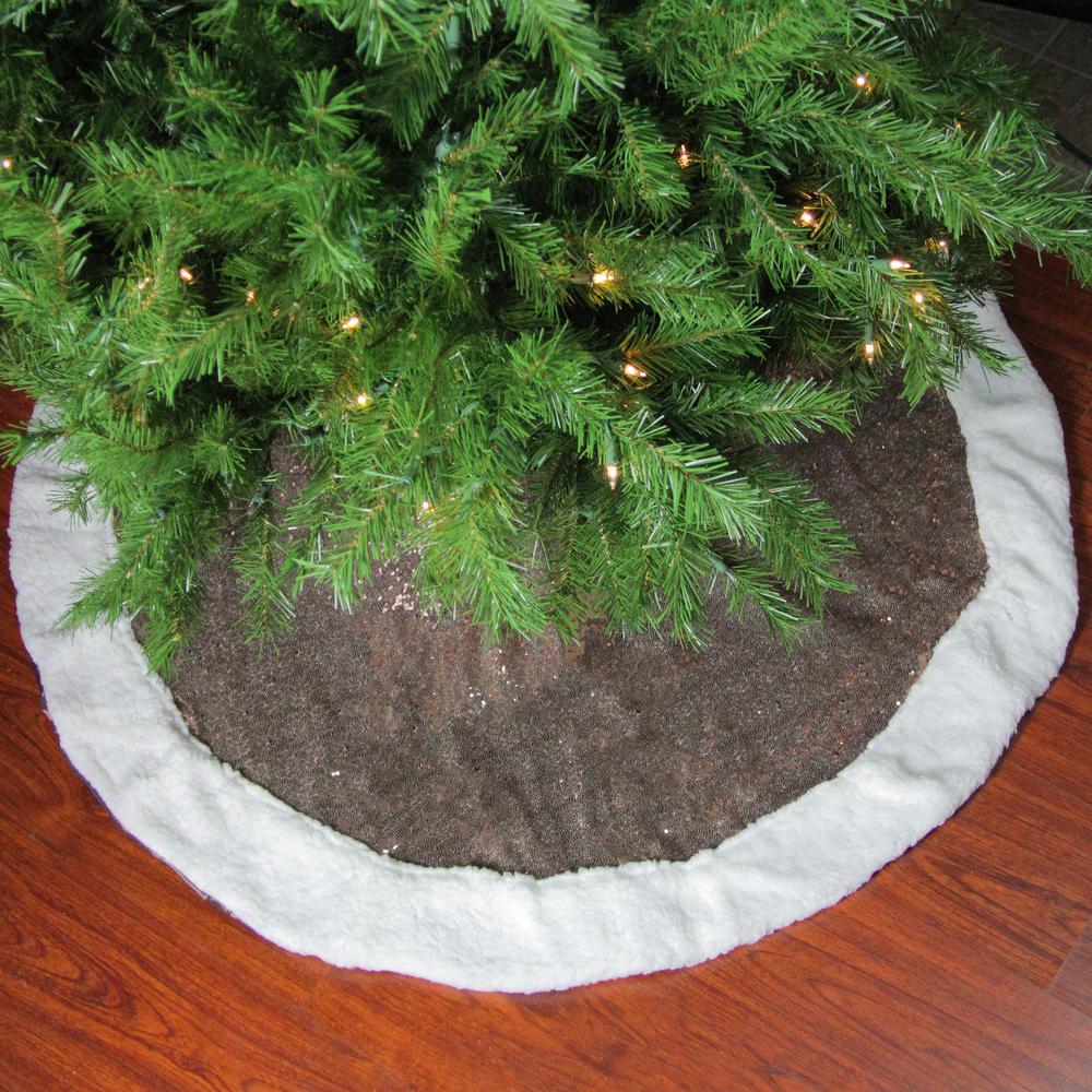 47" Brown and White Paillette Sequins Round Christmas Tree Skirt. Picture 2