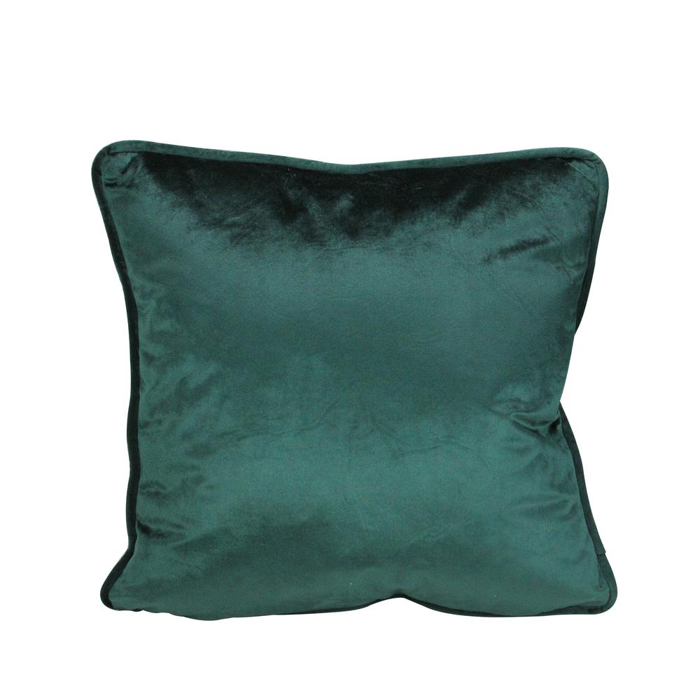 17" Hunter Green Velvet Plush Square Throw Pillow with Piped Edging. Picture 1
