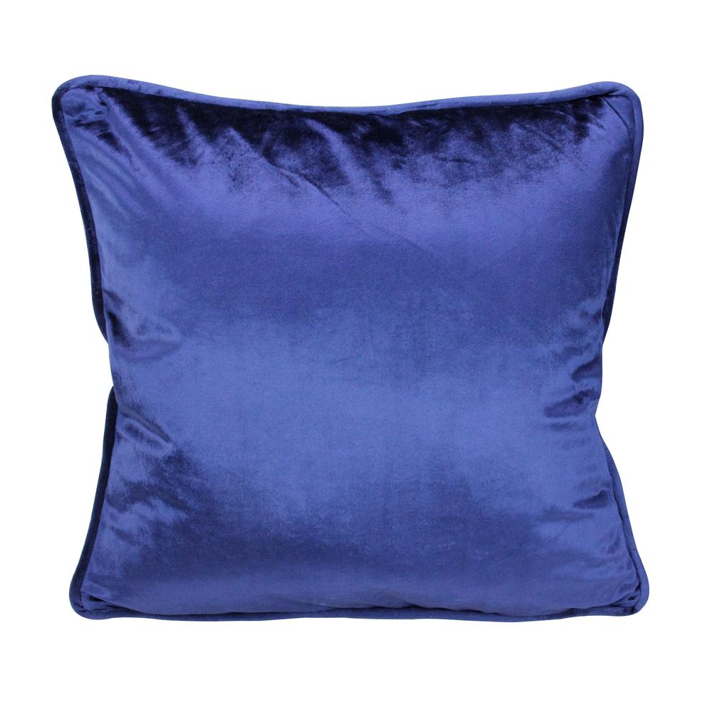 17" Navy Blue Velvet Plush Velvet Solid Square Throw Pillow with Piped Edging. Picture 1