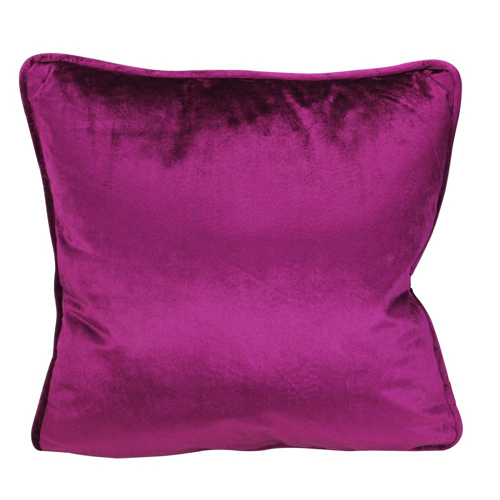17" Berry Purple Velvet Plush Square Throw Pillow with Piped Edging. Picture 1