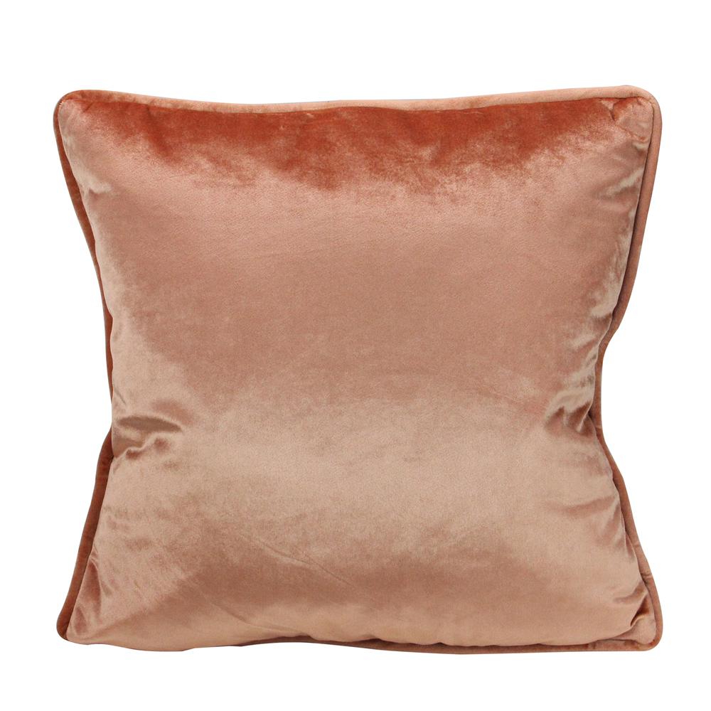 17" Peach Plush Velvet Square Throw Pillow With Piped Edging. Picture 1