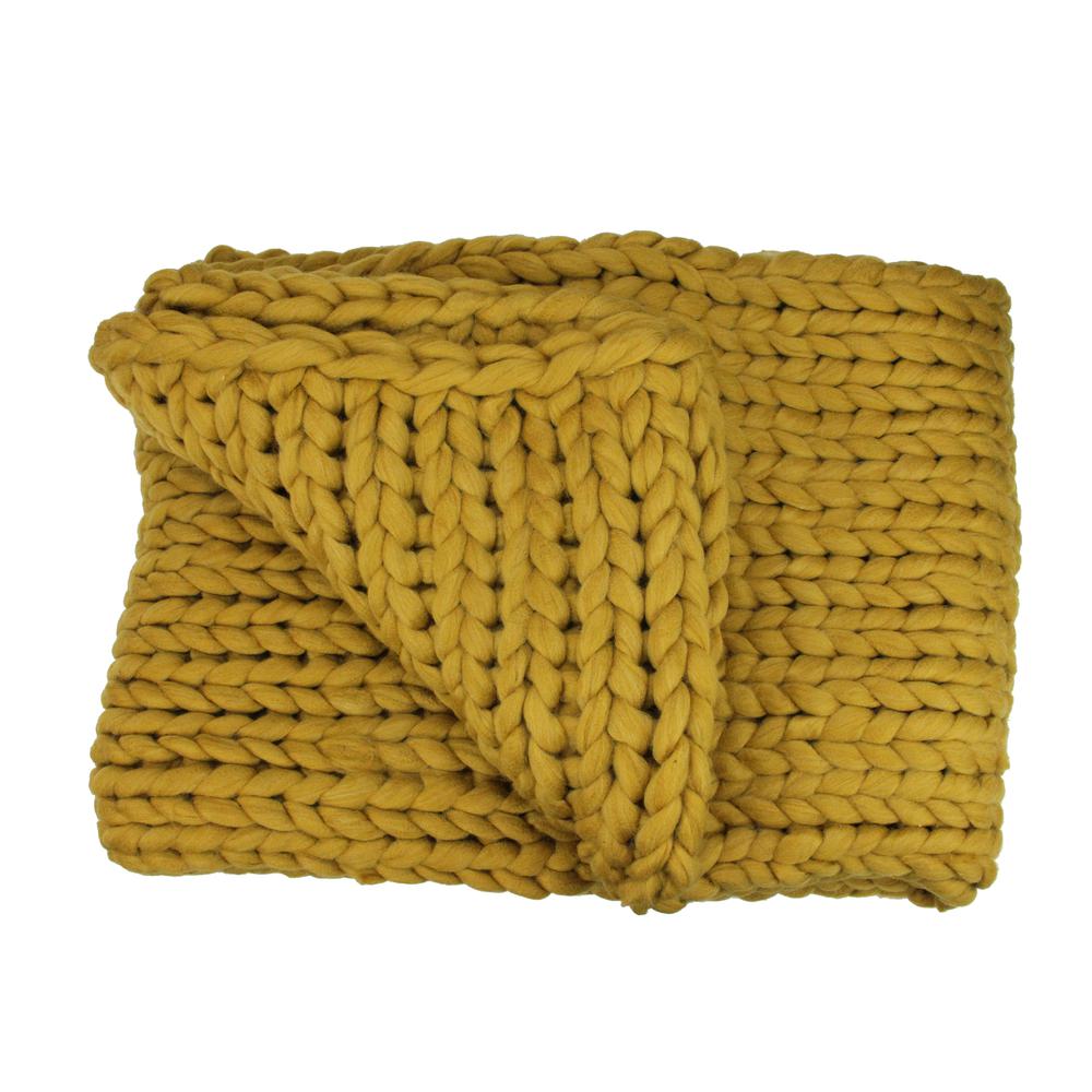 Golden Mustard Cable Knit Plush Throw Blanket 50 x 60. Picture 1