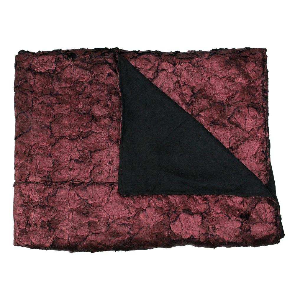 Burgundy and Black Plush and Velvety Faux Fur Throw Blanket 50" x 60". Picture 1