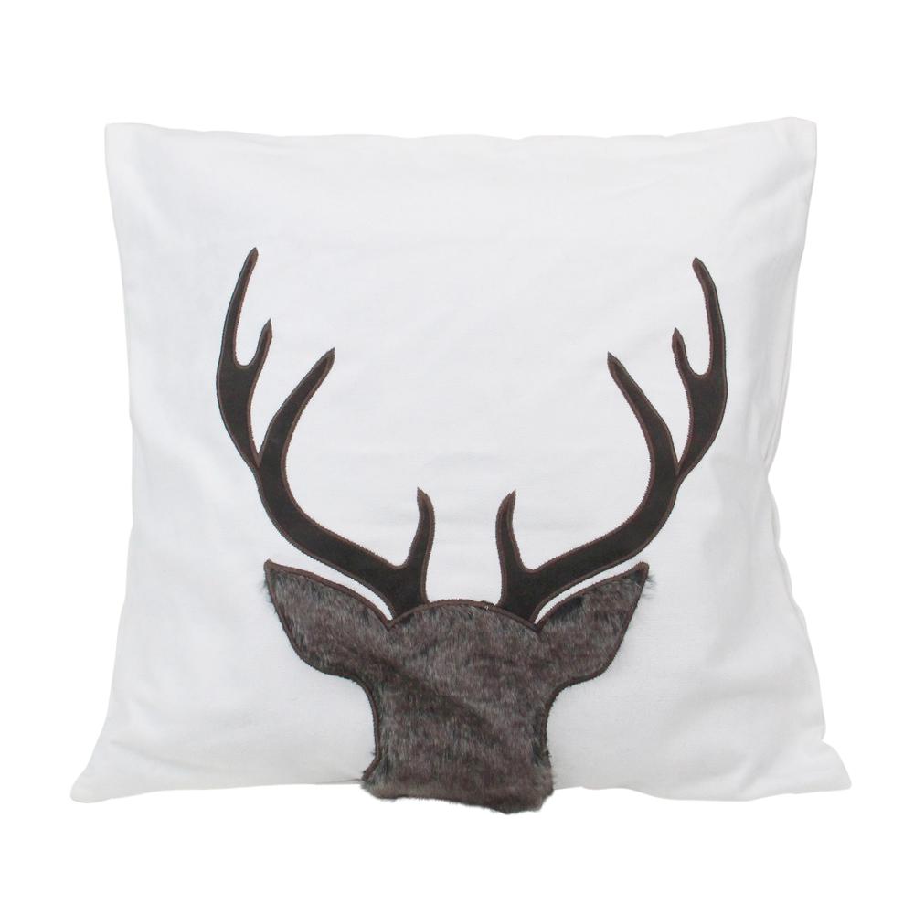 17.5 White and Brown Faux Fur Reindeer Throw Pillow Cover. Picture 1