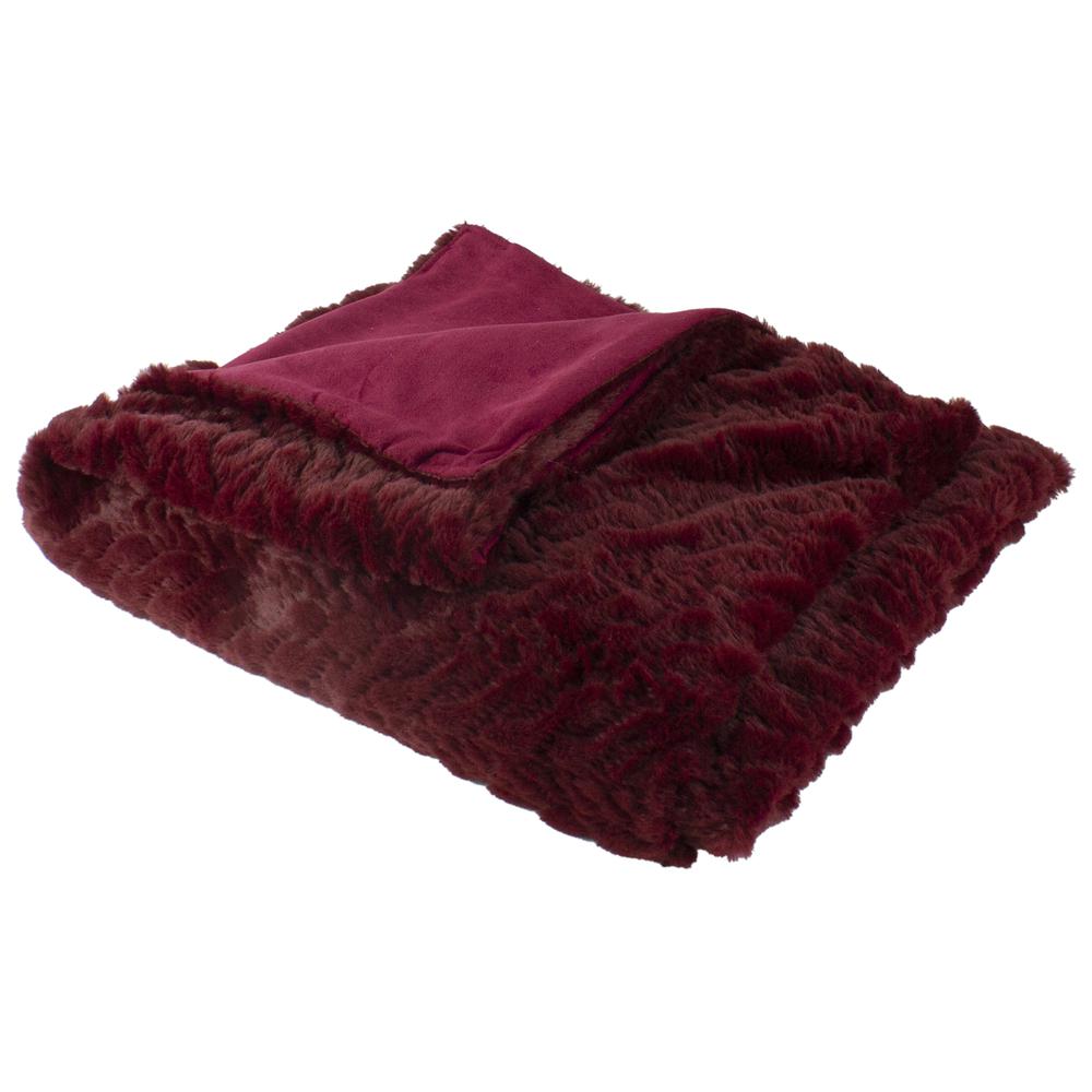 Burgundy Red Ultra Plush Faux Fur Throw Blanket 55" x 63". Picture 1