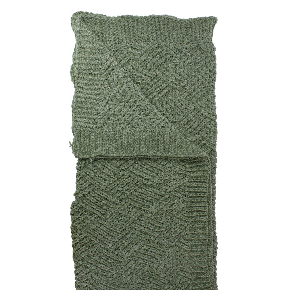 Green Chenille Cable Knit Rectangular Throw Blanket 50" x 60". Picture 3
