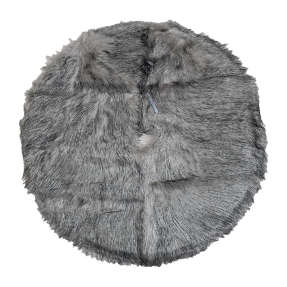 36" Beige and Gray Plush Faux Fur Christmas Tree Skirt. Picture 2