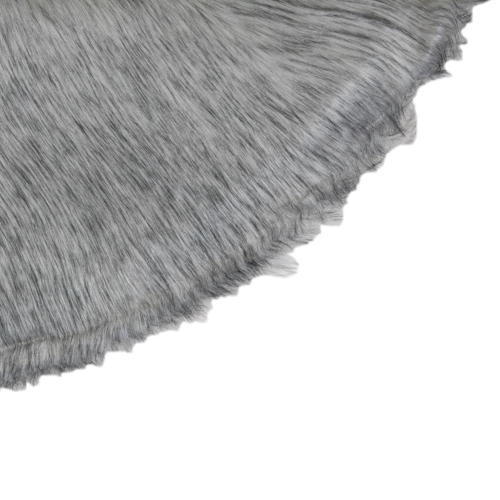36" Beige and Gray Plush Faux Fur Christmas Tree Skirt. Picture 4