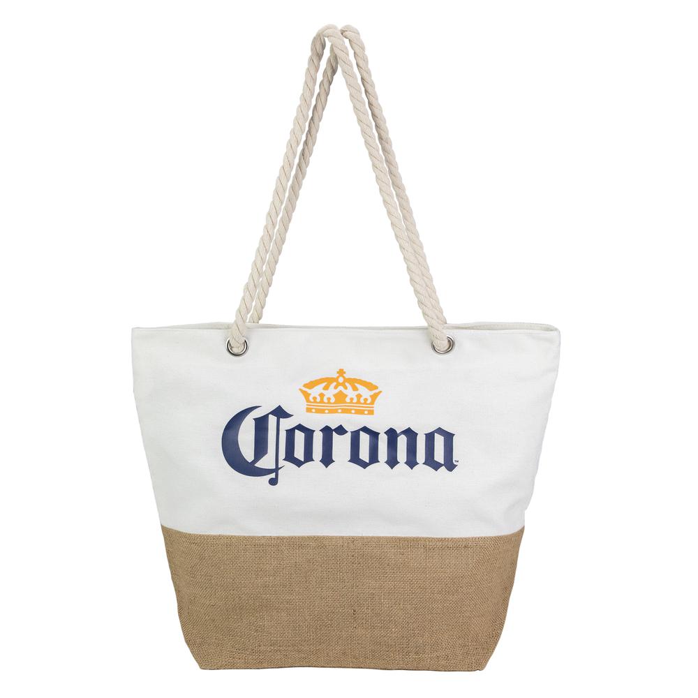 19.25" Corona Canvas and Burlap Beach Tote Bag with Rope Handles. Picture 1