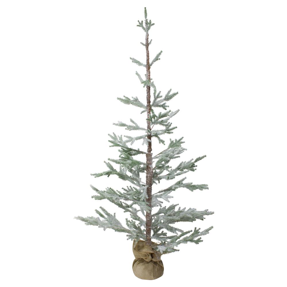 5' Snow Covered Slim Pine Artificial Christmas Tree with Jute Base- Unlit. Picture 1