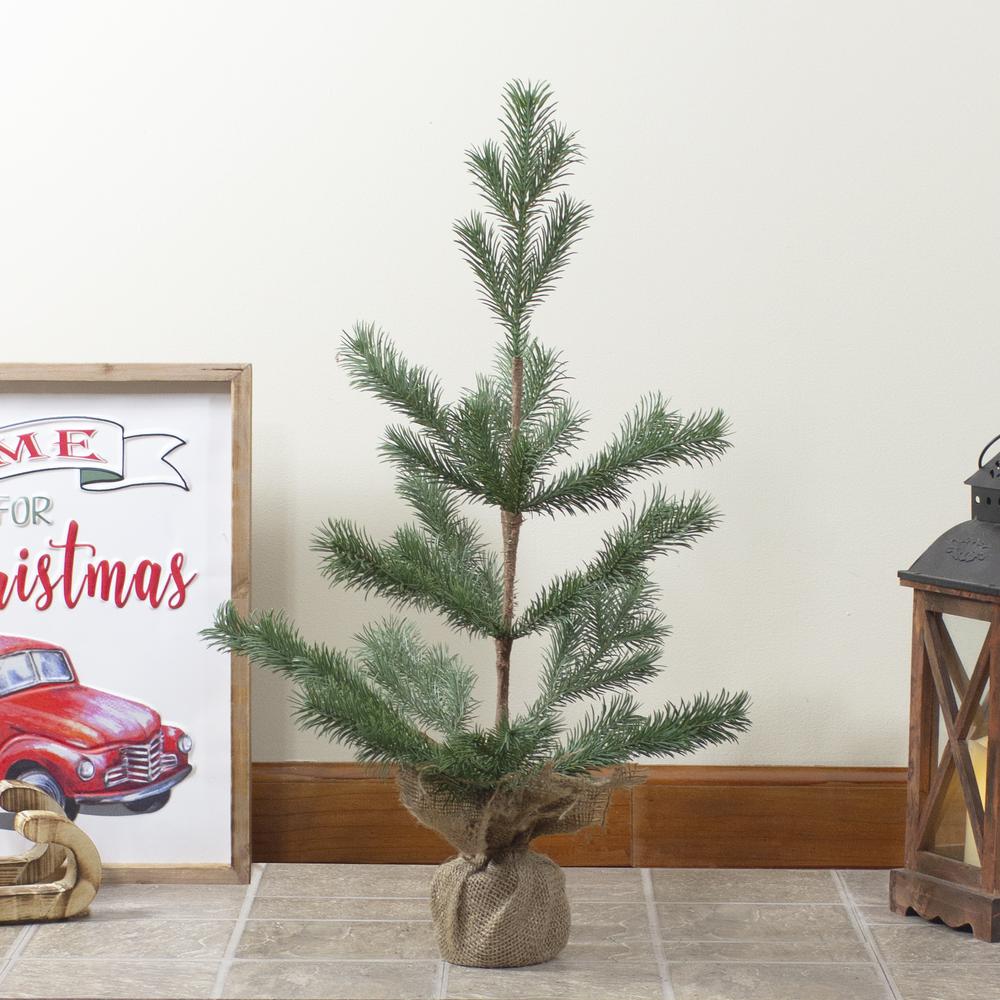 2' Ponderosa Pine Artificial Christmas Tree Jute Base Decoration - Unlit. Picture 2