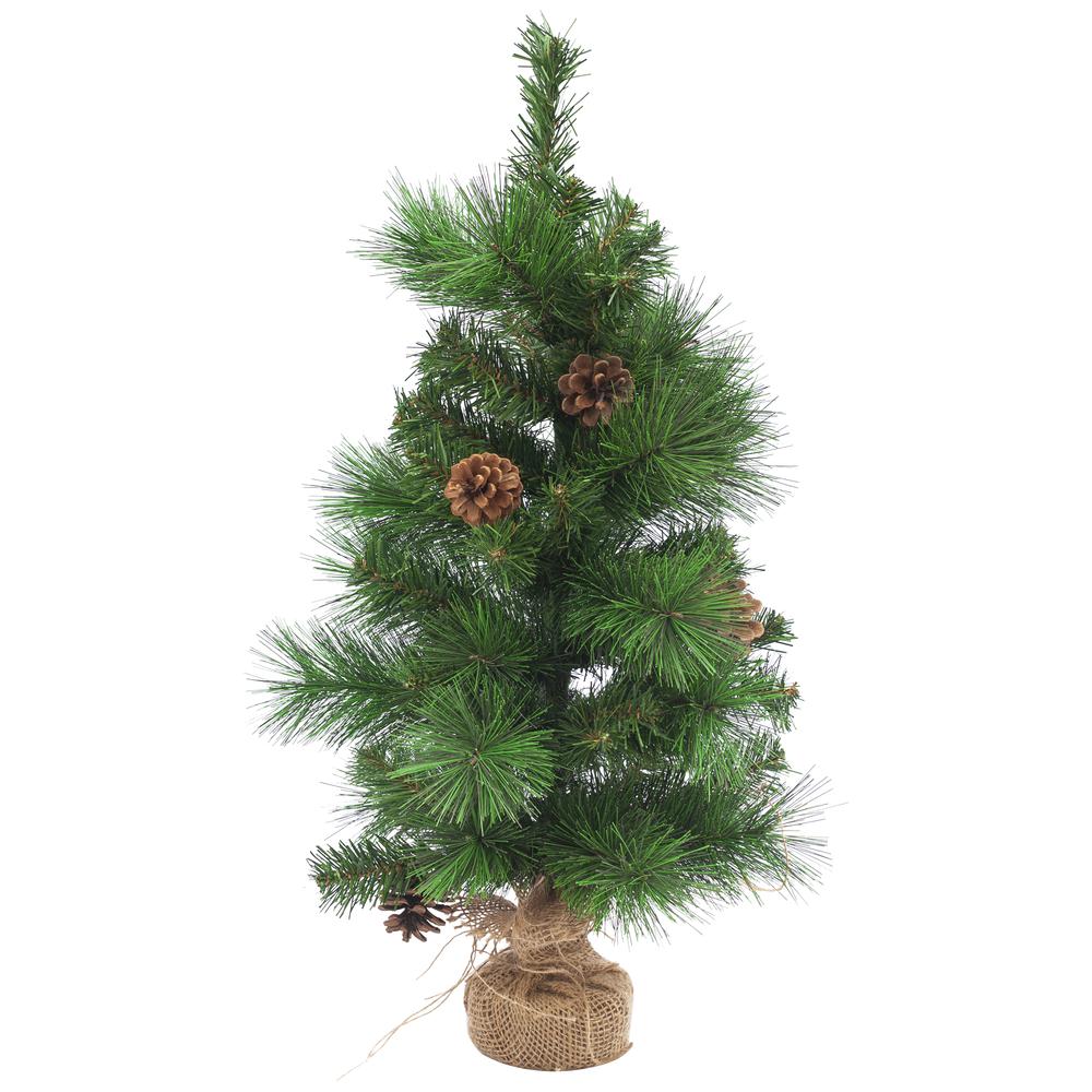 23.5" Mixed Pine and Pine Cones Artificial Christmas Tree in Jute Base. Picture 1
