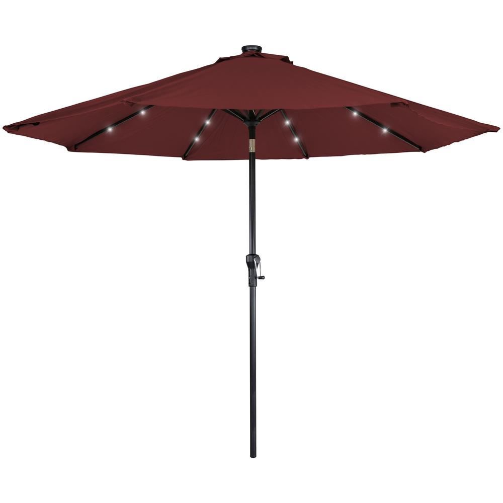 Solar Lighted Outdoor Patio Market Umbrella with Hand Crank and Tilt  Burgundy. Picture 1