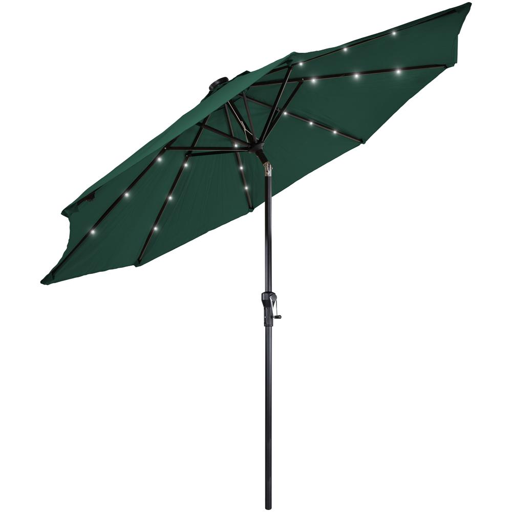 Solar Lighted Outdoor Market Umbrella with Hand Crank and Tilt  Hunter Green. Picture 2
