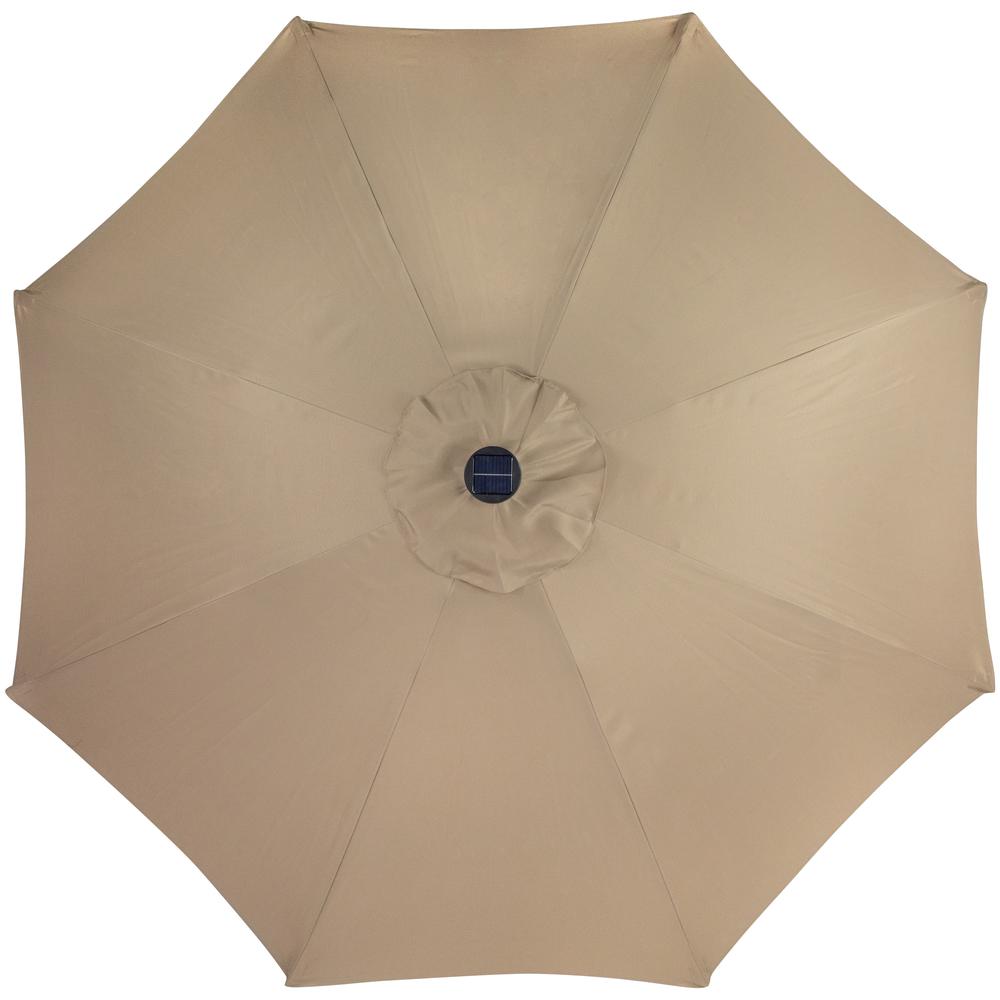 9ft Solar Lighted Outdoor Patio Market Umbrella with Hand Crank and Tilt  Taupe. Picture 5