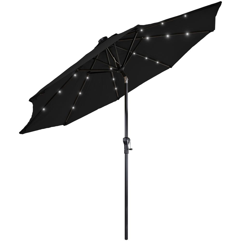 9ft Solar Lighted Outdoor Patio Market Umbrella with Hand Crank and Tilt  Black. Picture 2