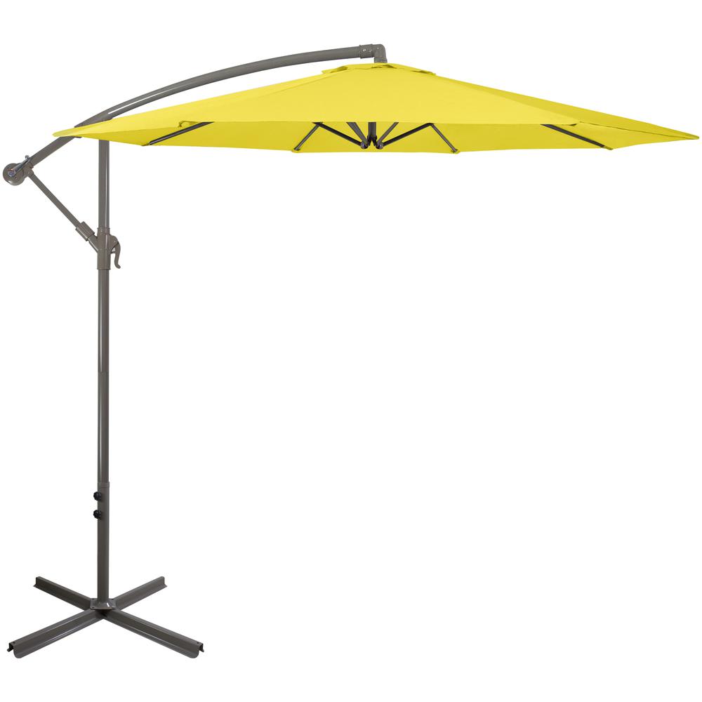 10ft Offset Outdoor Patio Umbrella with Hand Crank  Yellow. Picture 1