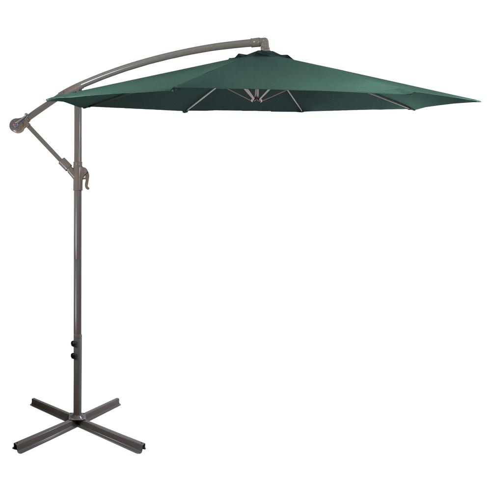10ft Offset Outdoor Patio Umbrella with Hand Crank  Hunter Green. Picture 1