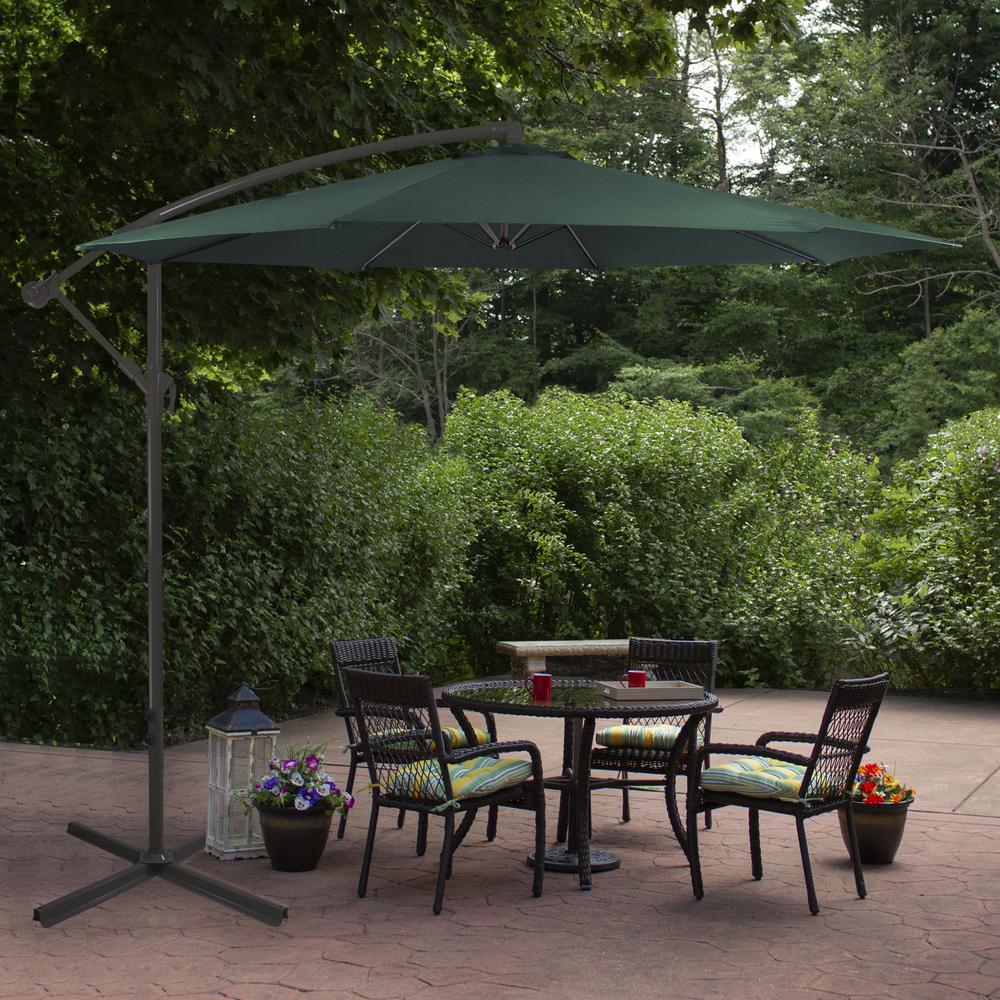 10ft Offset Outdoor Patio Umbrella with Hand Crank  Hunter Green. Picture 2