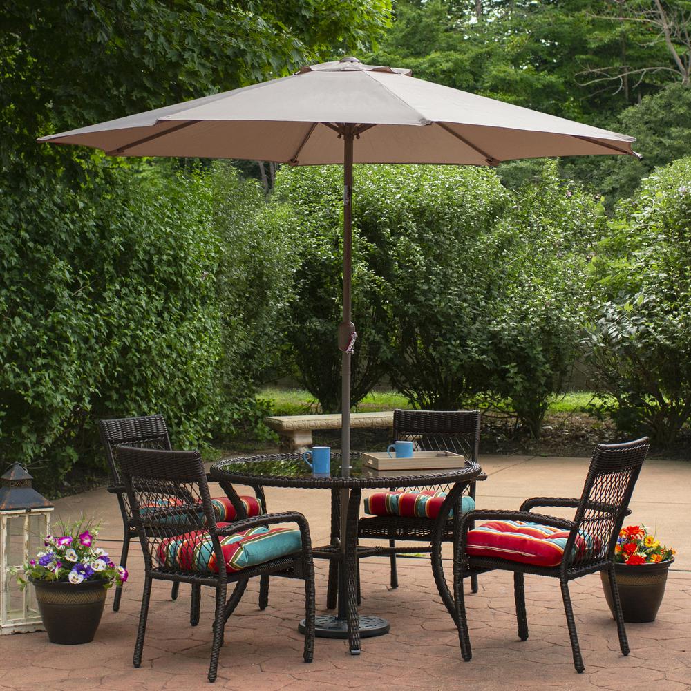 9ft Outdoor Patio Market Umbrella with Hand Crank and Tilt  Taupe. Picture 2