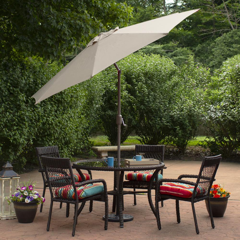 9ft Outdoor Patio Market Umbrella with Hand Crank and Tilt - Taupe. Picture 3