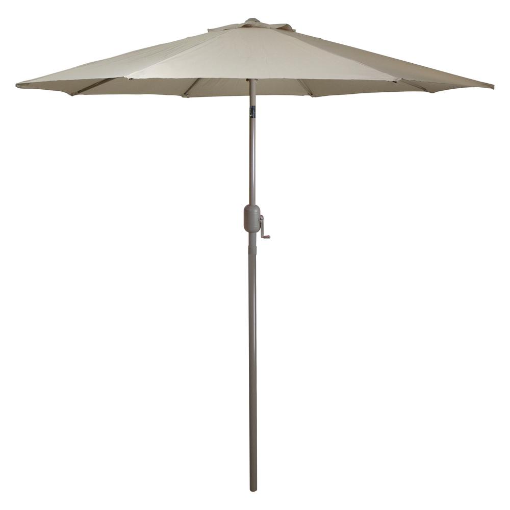 9ft Outdoor Patio Market Umbrella with Hand Crank and Tilt  Taupe. Picture 1