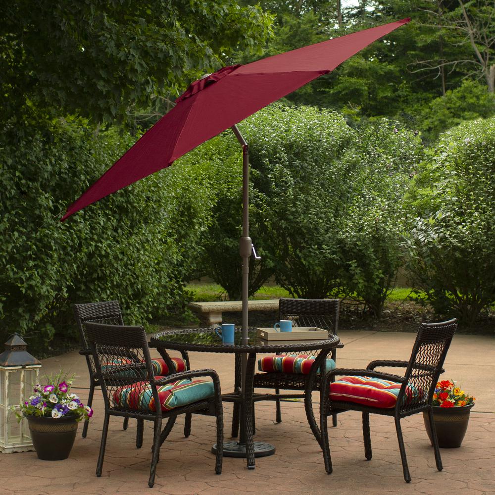 9ft Outdoor Patio Market Umbrella with Hand Crank and Tilt  Burgundy. Picture 3