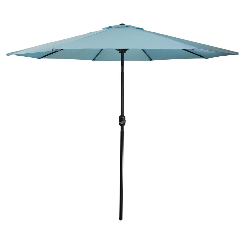 9ft Outdoor Patio Market Umbrella with Hand Crank and Tilt  Turquoise Blue. Picture 1