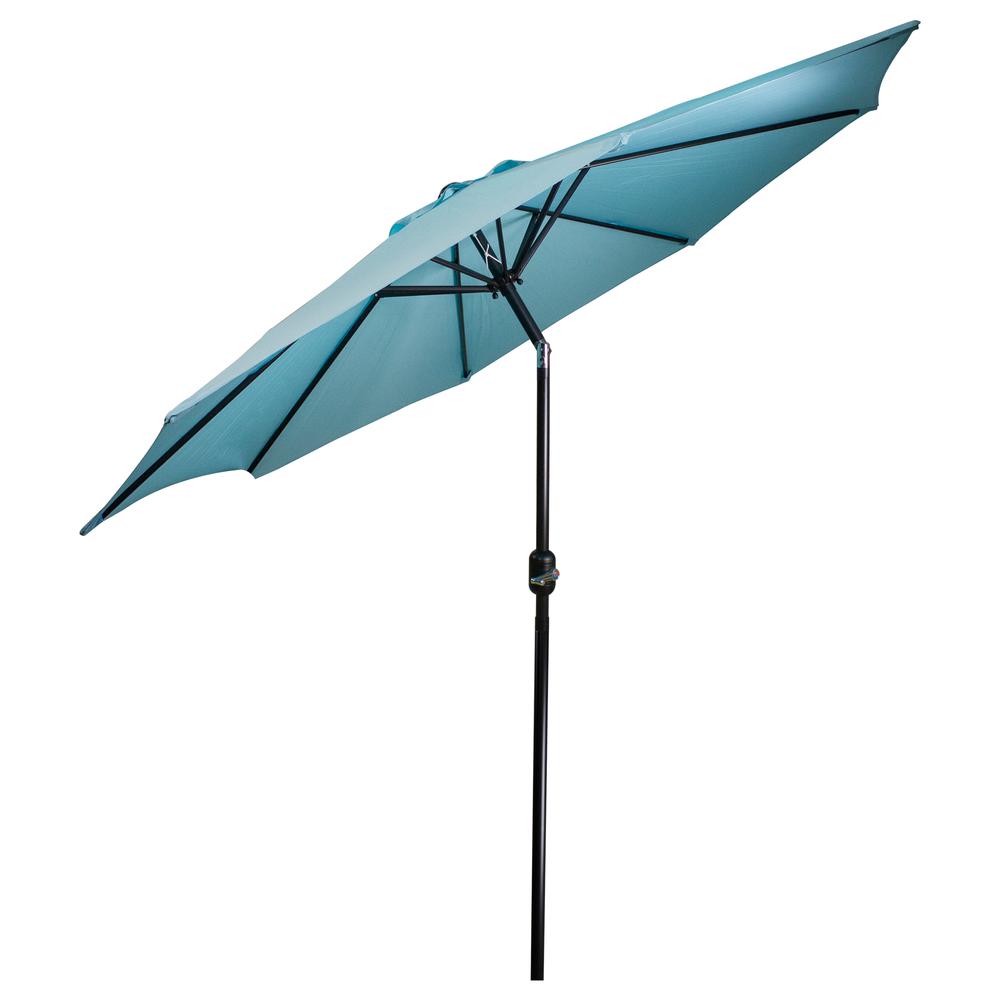 9ft Outdoor Patio Market Umbrella with Hand Crank and Tilt  Turquoise Blue. Picture 6