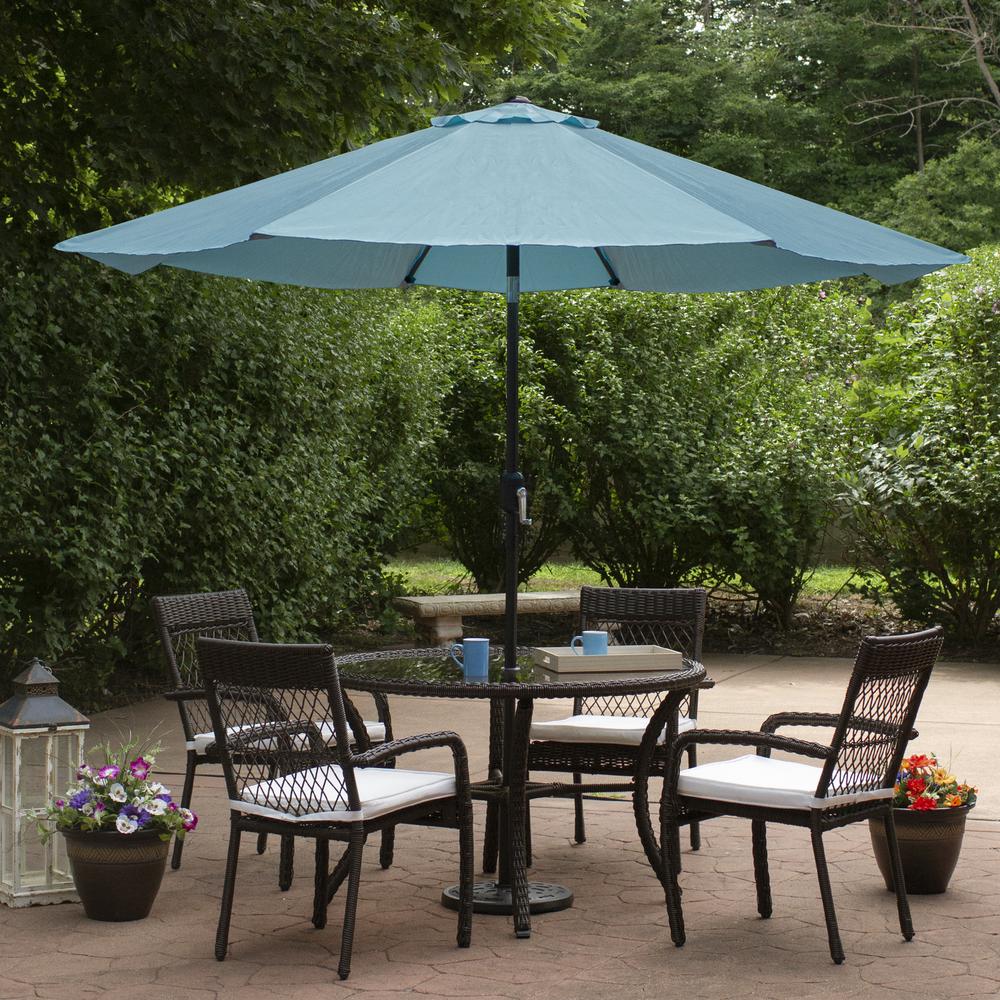 9ft Outdoor Patio Market Umbrella with Hand Crank and Tilt  Turquoise Blue. Picture 2